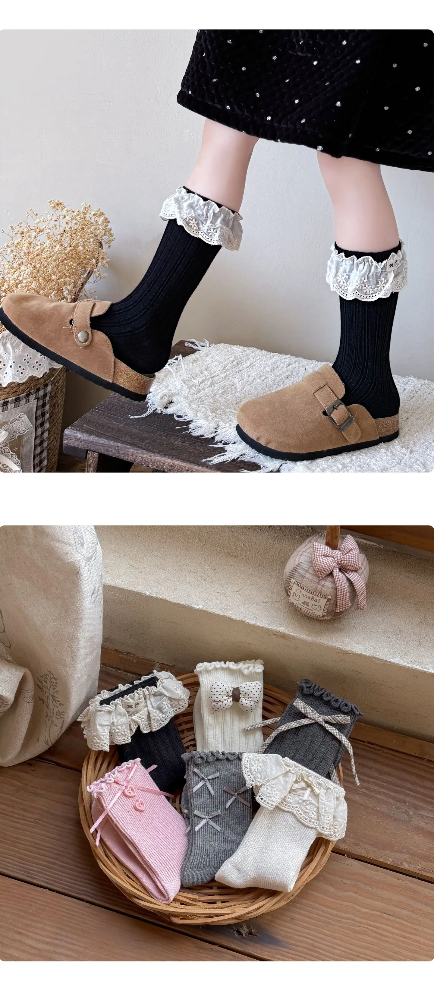 3 Paar Kindersocken für Mädchen, süße Spitzen-Rüschen-Mädchensocken, Prinzessinnen-Socken für Kleinkinder, mittellange Socken aus gekämmter Baumwolle für Mädchen – Detail 4