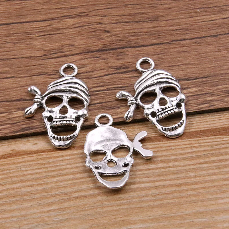 20PCS 18*27mm Metal Alloy Two Color Hollow Scary Skull Pirate Charms Pendants For Jewelry Making DIY Handmade Craft