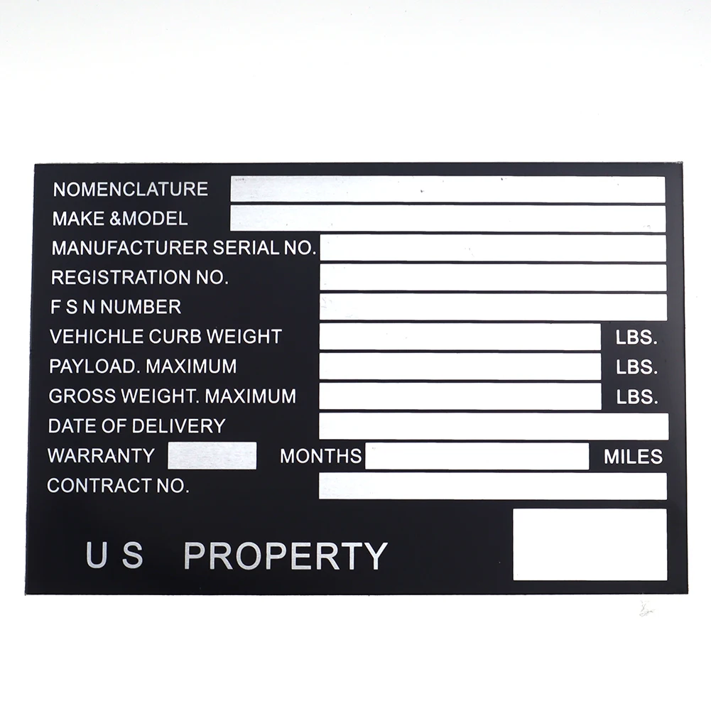 10-PACK VEHICLE TRUCK BOAT Trailer Blank VIN & Weight AXLE Chassis Plate 150mm x100mm Identification Number