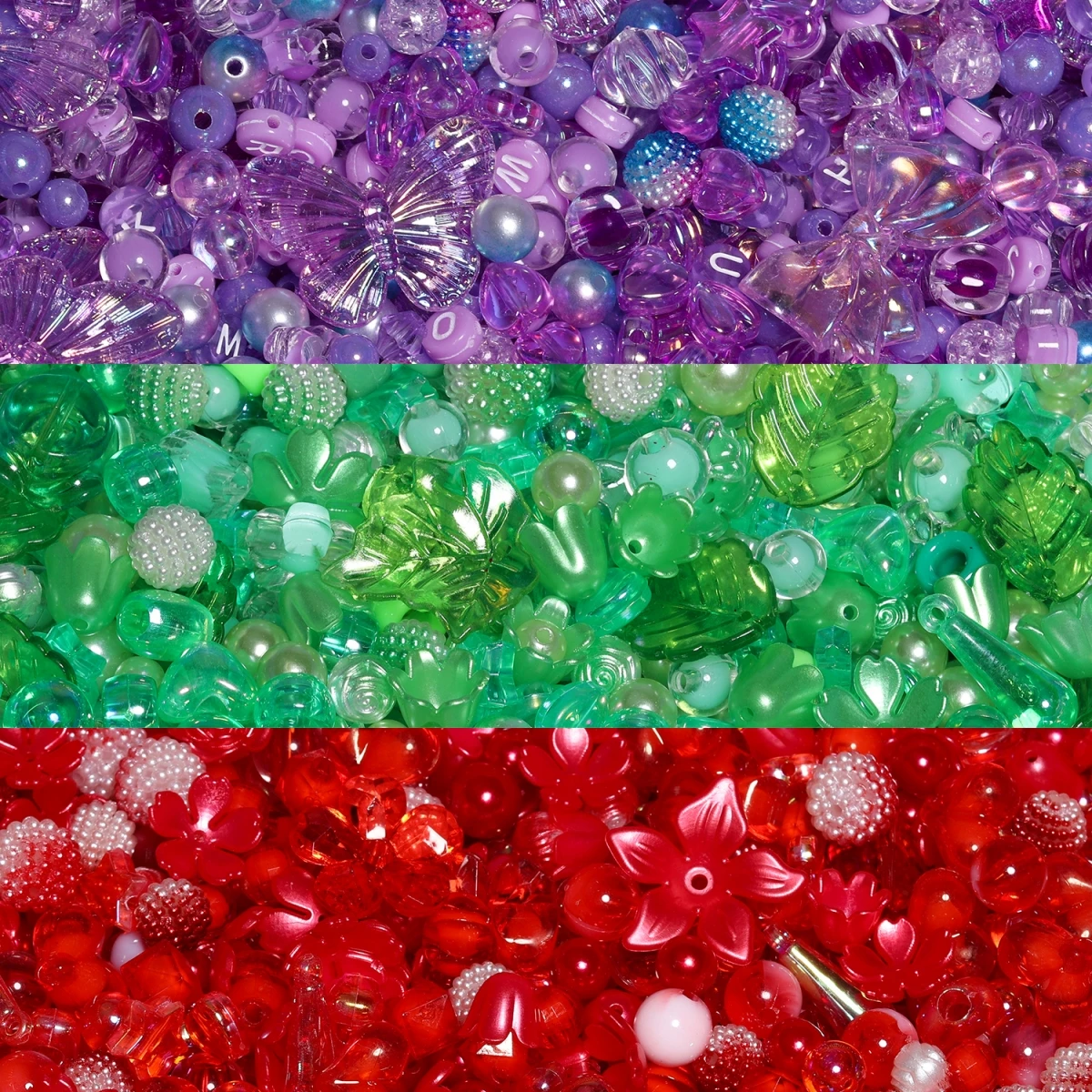 30g Purple Green Red Color Random Style Acrylic Beads Butterfly Leaf Flower Beads for Jewelry Making DIY Keychain Lanyard Strap