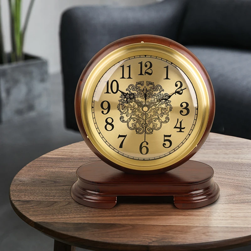 

Chinese solid wood brass clock desk clock living room desk clock retro American bedside old-fashioned Durable furniture