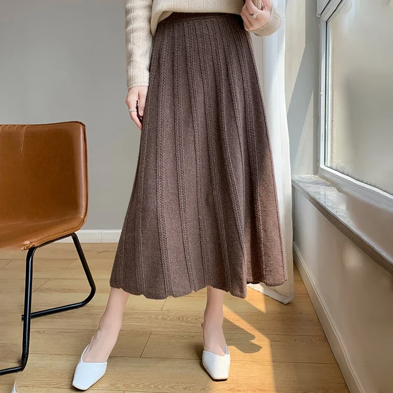 

High-end 2023 Autumn and Winter 100% Cashmere Skirt New Women's High Waist Pleated Skirt Female Fashion A Word Knit Skirt