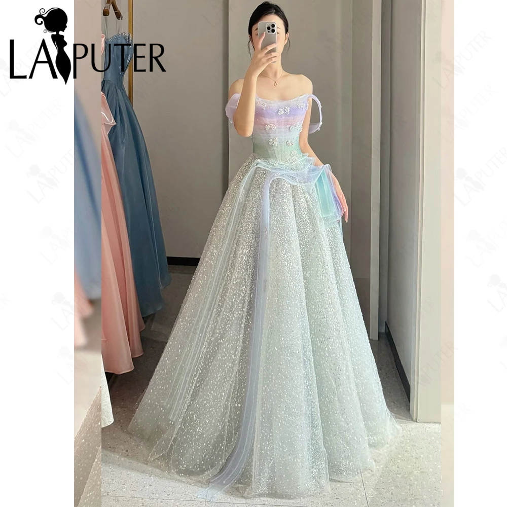 Colorful Bodice Prom Dress A line Cute Party Gown Shiny Sequin Glitter Skirt Cute Girl Party Evening Dress 2026 Rainbow Bodice