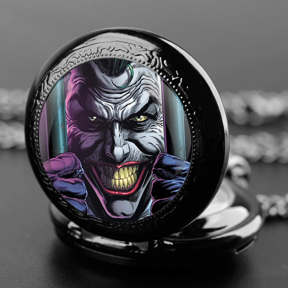 Sperhero Iron Man Joker Design Pendant Quartz Pocket Watch Souvenir Chain Pocket Watch Arabic Numerals with Personality Gift