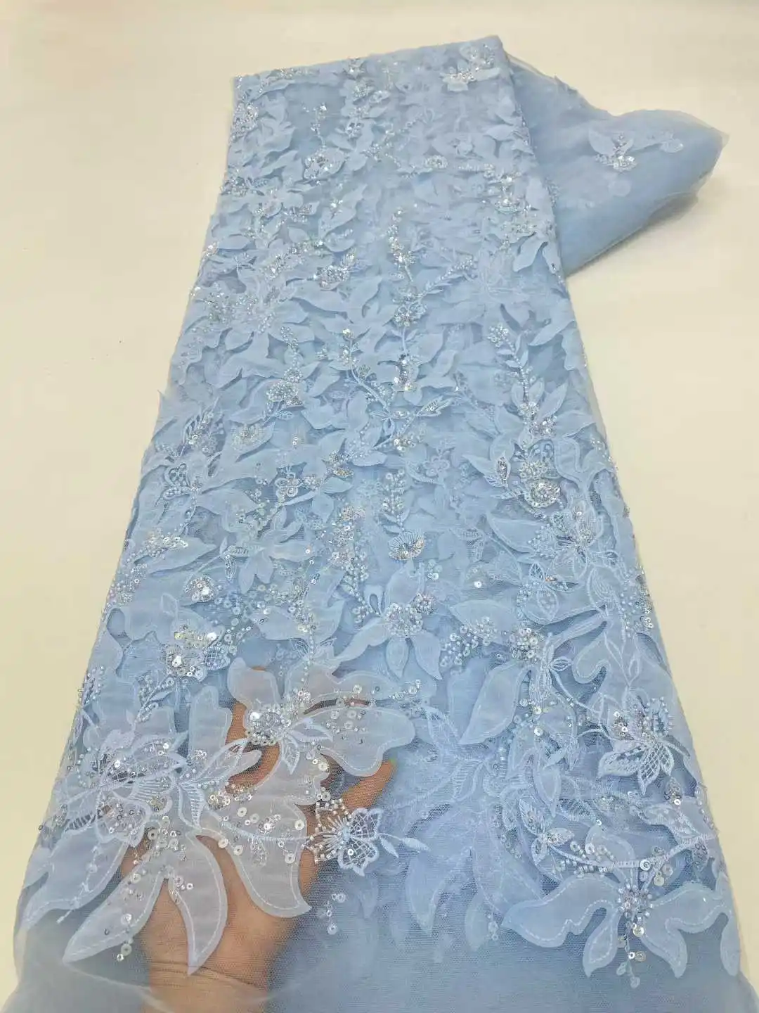 قماش دانتيل ترتر أفريقي مطرز تول فرنسي 5 ياردات تطريز نيجيري أنيق للنساء لحفلات الزفاف #5