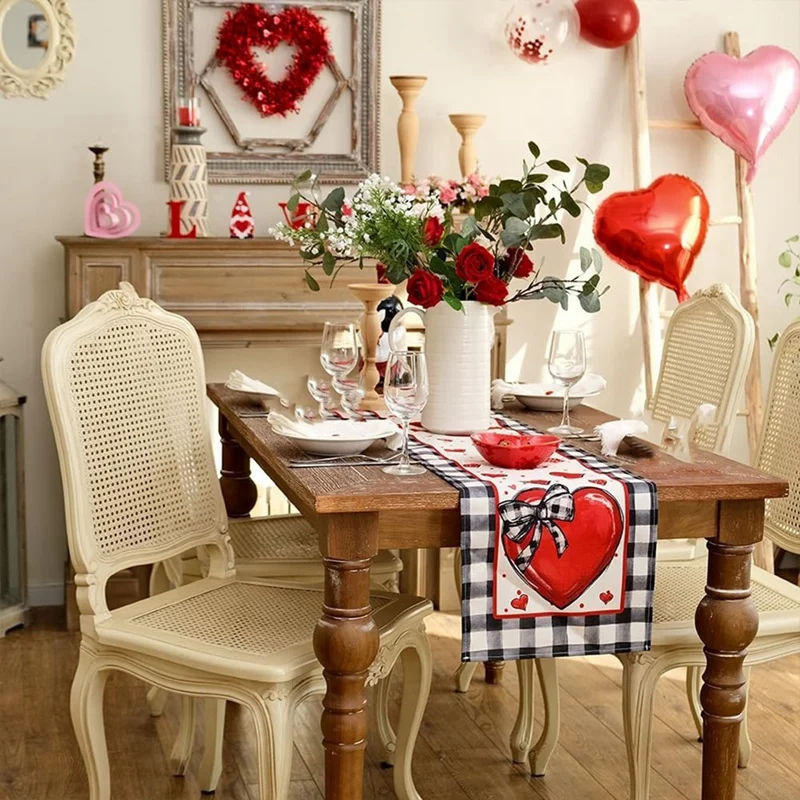 Red Heart Polka Dots Decorative Farmhouse Table Decoration For Kitchen Dinning 33 X 183Cm B 1 Piece