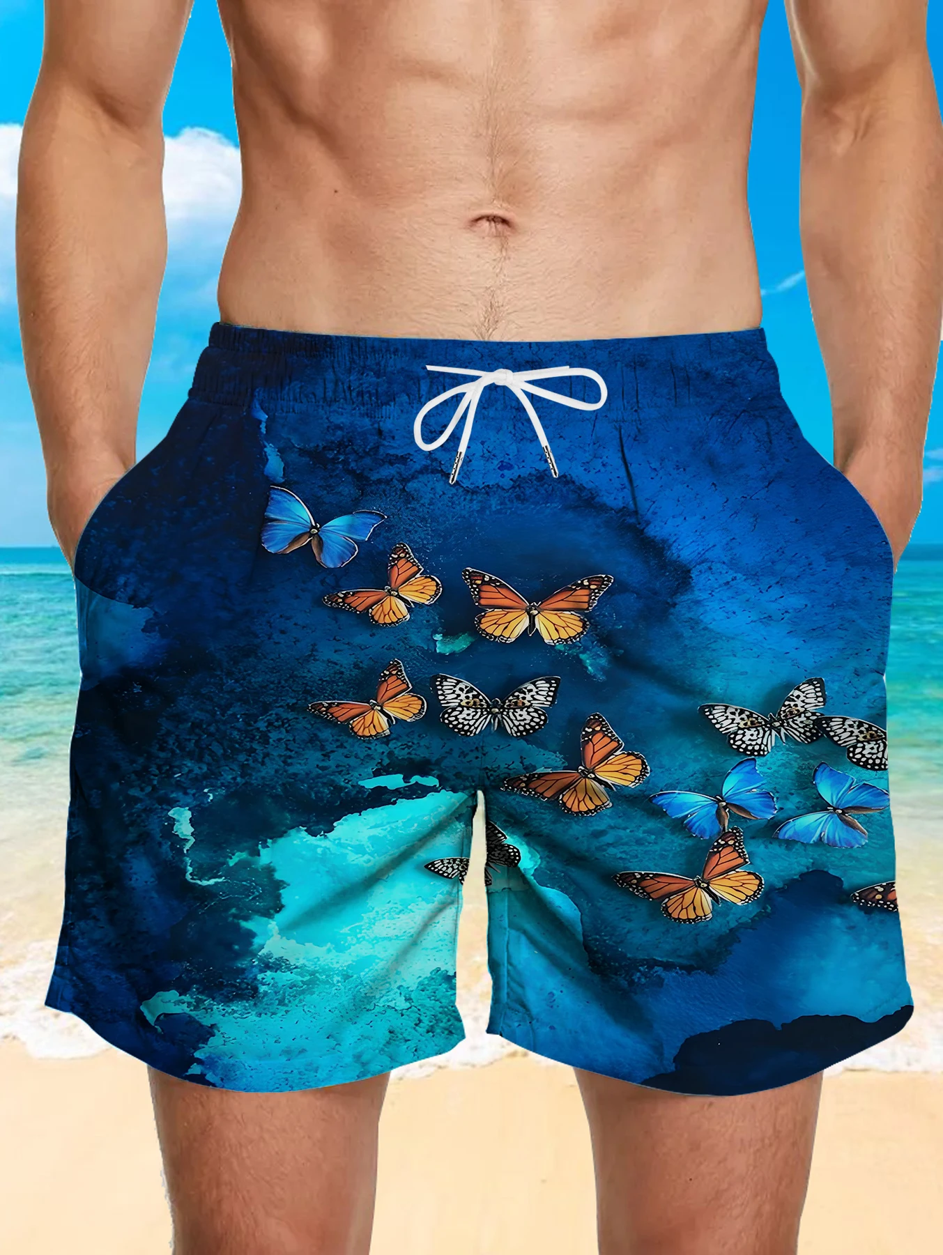 

Travel Beach Board Shorts Men Full Digital Print Quick Dry Lightweight Trousers