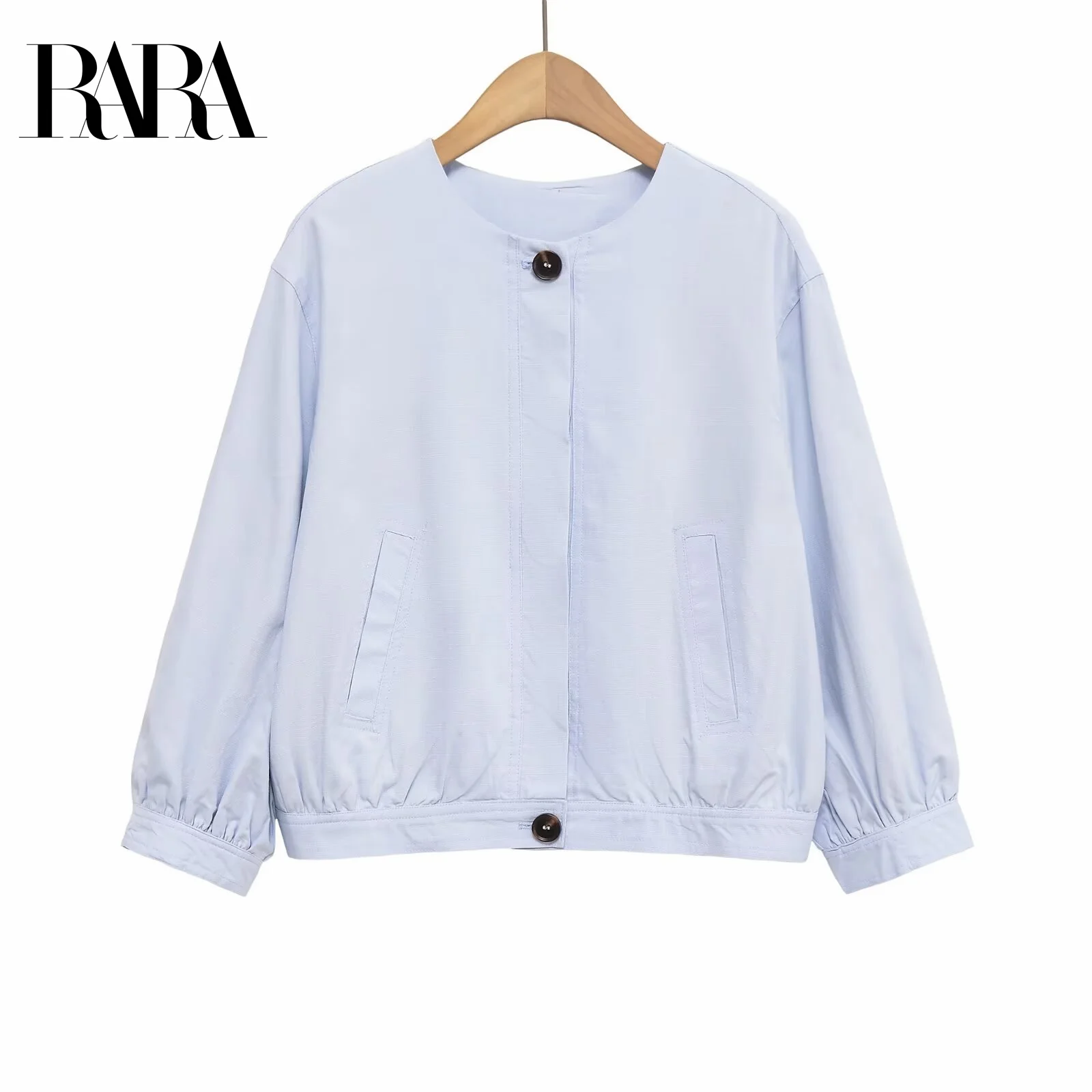 

RARA2025 новая летняя женская повседневная модная простая универсальная свободная куртка-пилот с круглым вырезом и длинными рукавами