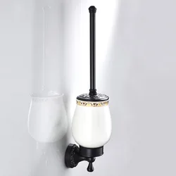 Bathroom Accessories Oil Rubbed Bronze Toilet Brush and Holder, Wall Mounted, Solid Brass / ceramic, Space Saving, Deep Cleaning