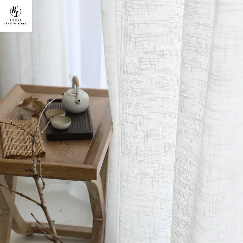 Custom  Size！！Modern Simple Linen Solid Color Chinese Zen Texture Fabric Curtains for Living Room Bedroom Dining Decor Window
