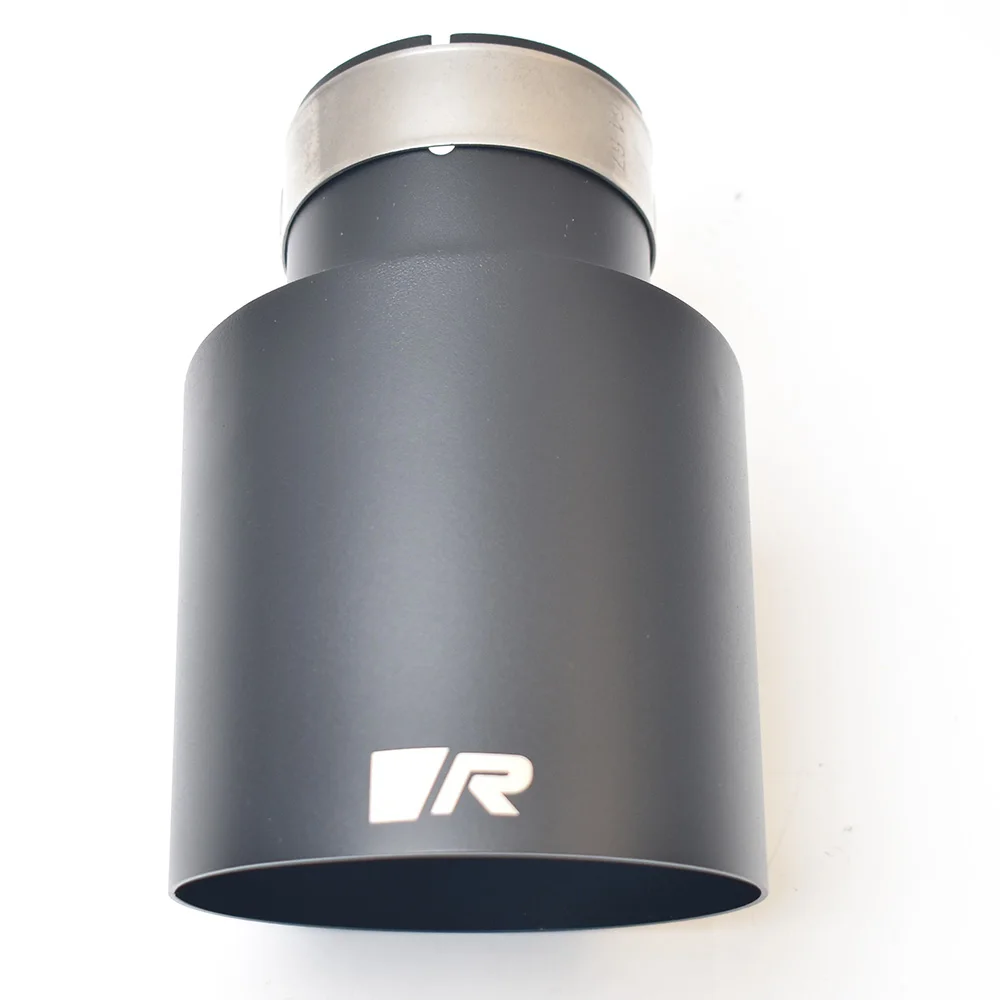 R Logo Universal Car Accessories Stainless Steel Muffler Matt Black Tip Slash Cut End Pipe