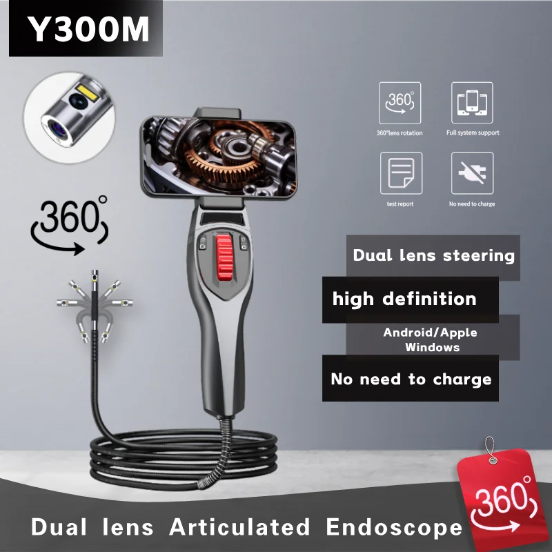 6.2MM iOS Articulating Borescope 720P Dual Lens Endoscope Two-Way 360° Steering Camera  with 6 LED Lights For Android/iphone