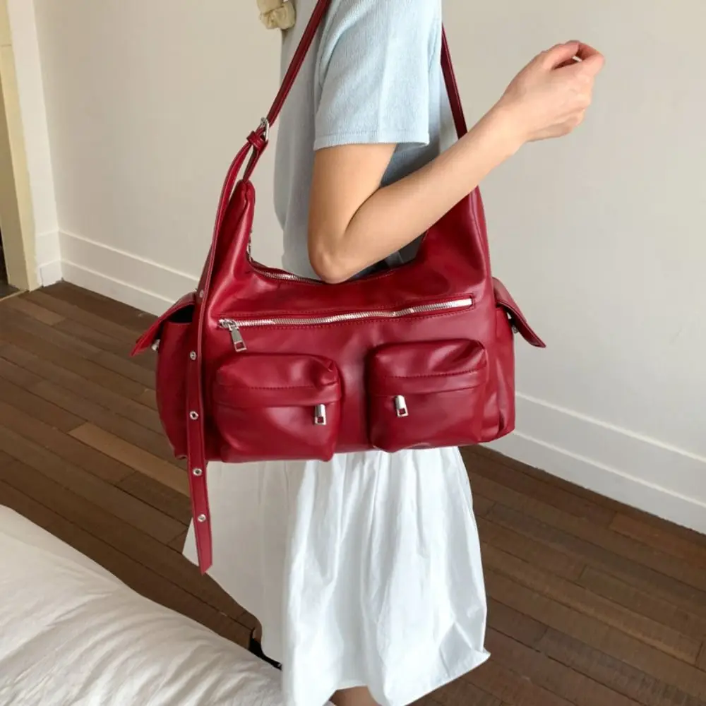 

Портативная ретро-сумка Y2K через плечо, модная винтажная сумка-багет в корейском стиле, сумка для мотоциклистов, для шопинга