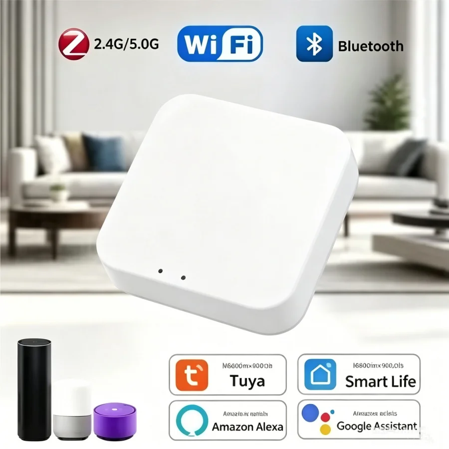 

Tuya Smart Multi Mode Gateway ZigBee WiFi Bluetooth Hub Bridge Smart Life APP Control Works With Alexa Google Home Voice Control