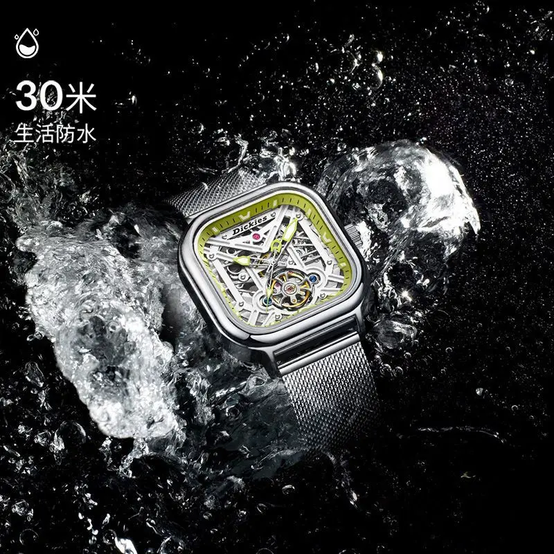 Genuine Dickies Square Mechanical Watches Trendy Fashion Luminous Hollow Waterproof CL-729