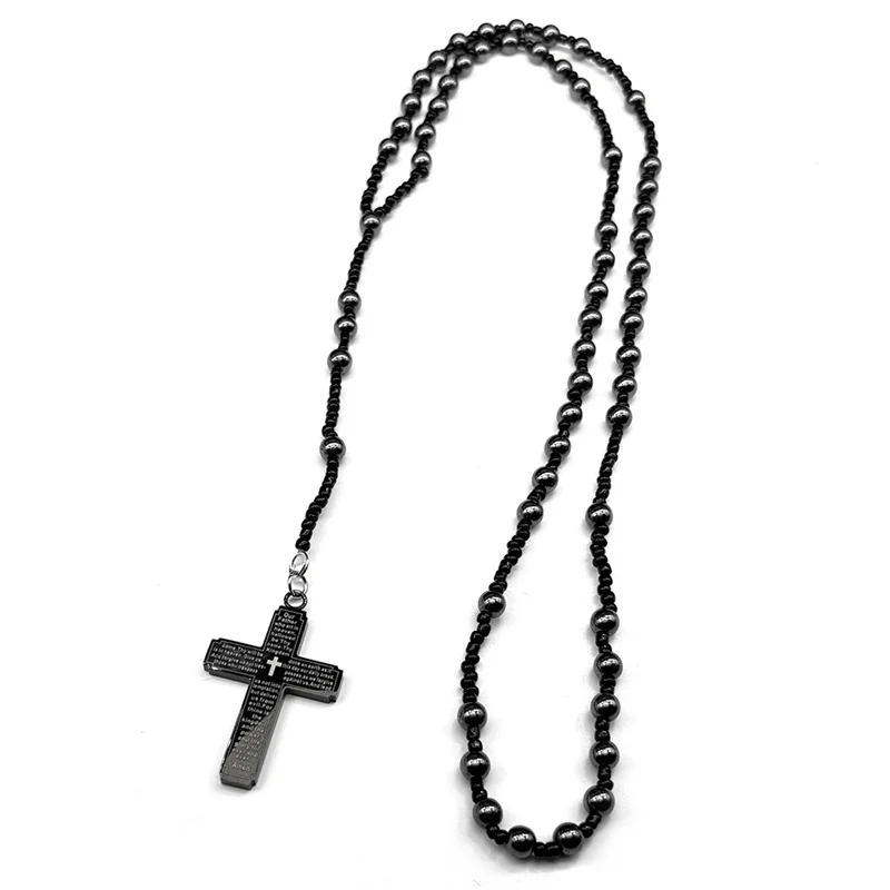 

Christian Bible Jesus Cross Chain Necklace Stainless Steel Pendant Necklace for Men Religious Prayer Beads Chain Jewelry Gift