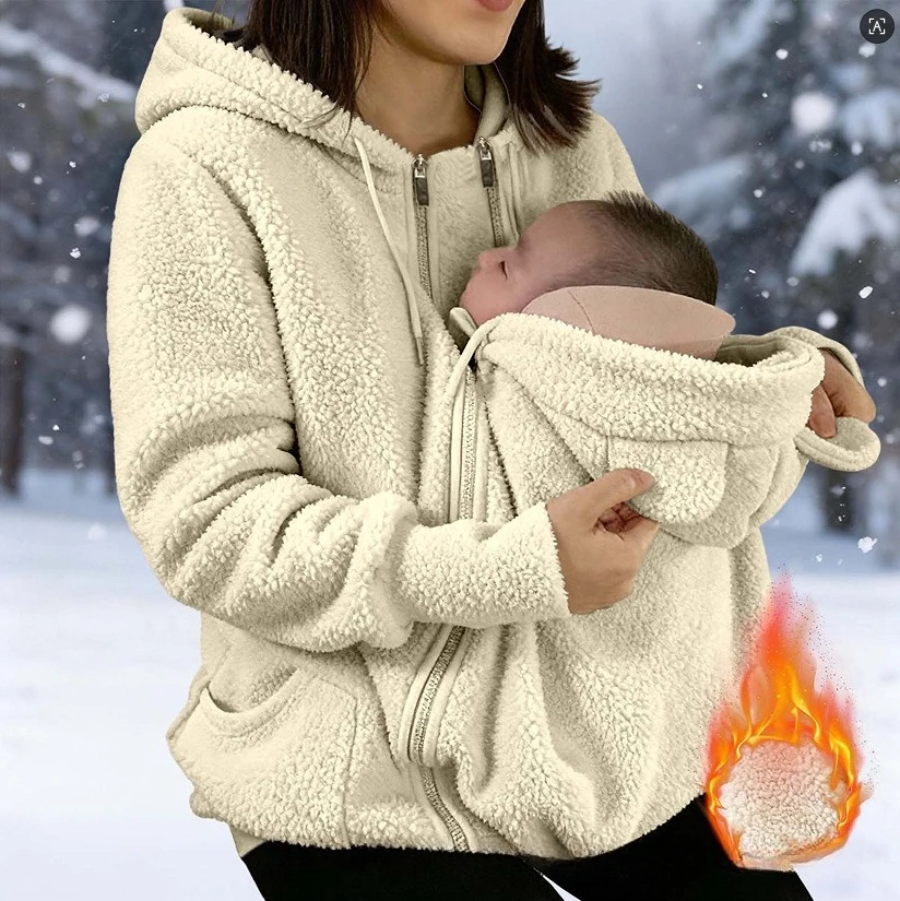 Maternity Jacket Autumn and Winter Lamb Wool Zipper Cardigan Sweater Women's Fleece Thickened Parent-child Clothing