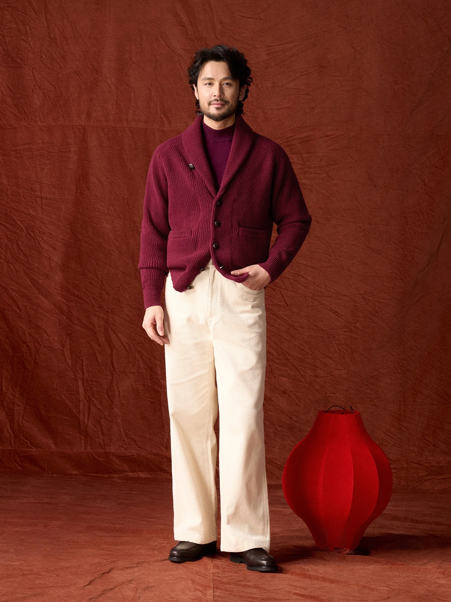 Cultum Men's Knitted Sweater Thiened Casual Sle Red Woolen Coat Youthful Fruit Collar New Year Special Edition