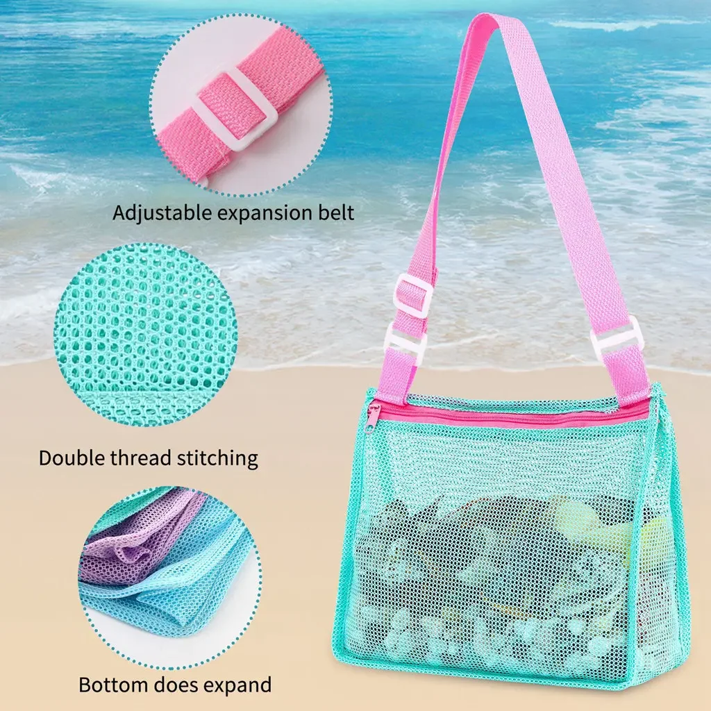 Faltbare Strand Mesh Tasche Kinder Sand Weg Tragbare Kinder Strand Spielzeug Kleidung Taschen Lagerung Organisatoren Frauen Kosmetik Make-Up Tasche