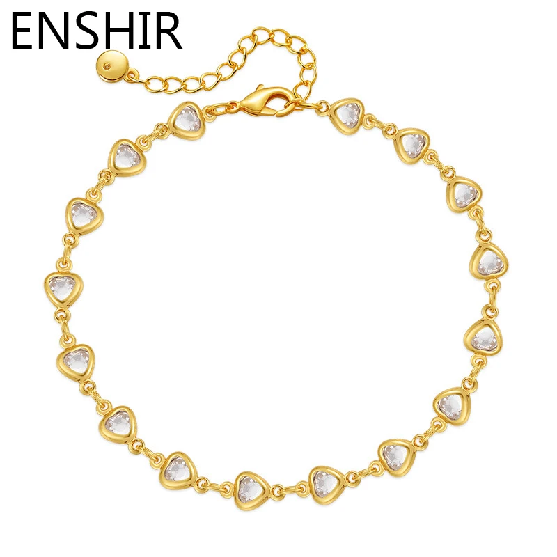 ENSHIR Trendy Gold Color Chain White Zircon Heart Bracelet for Women Simple Entry Luxury Bracelet Fashion Jewelry All Match