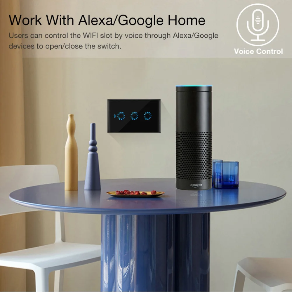 Shawader-Interruptor de pared inteligente con Wifi, Panel de vidrio táctil rectangular, Control remoto por Alexa y Google Home, Tuya/Ewelink