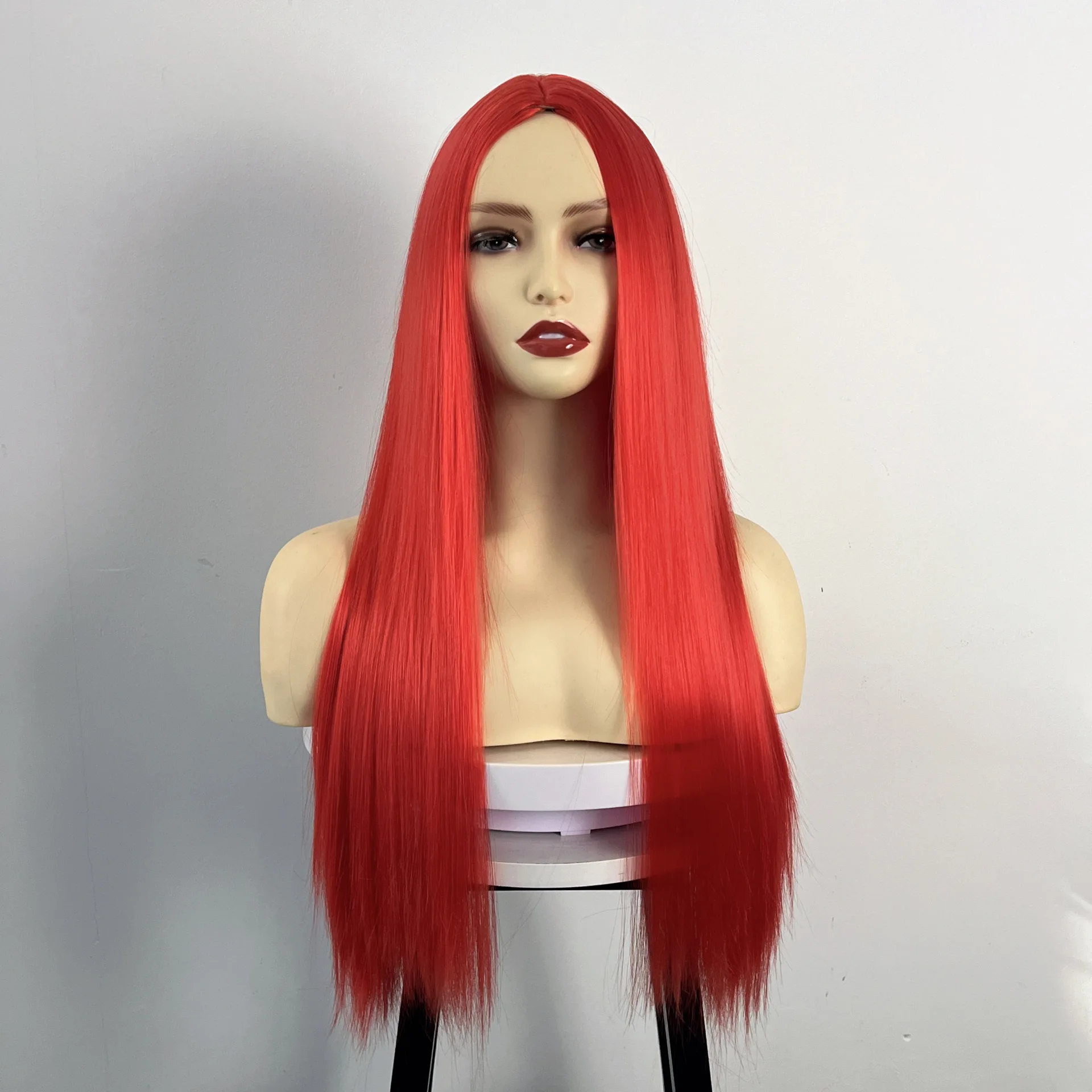 Personalized, bright red, long straight hair, high-end wig, affordable, good item, universal wear