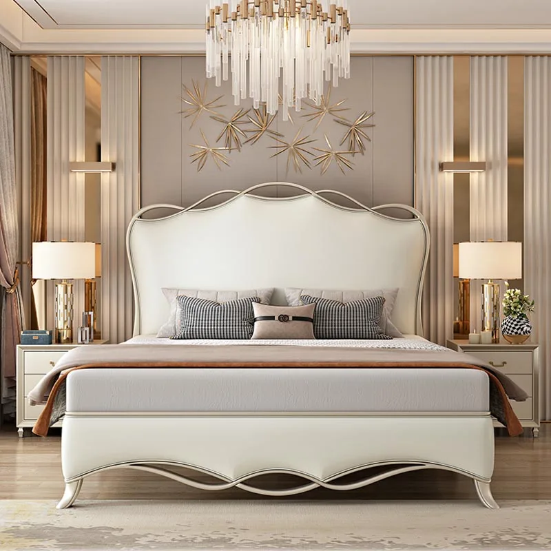 All Solid Wood Bed Champagne 1.8m Wedding Bed Master Bedroom Modern Simple High Quality Bedroom Furniture