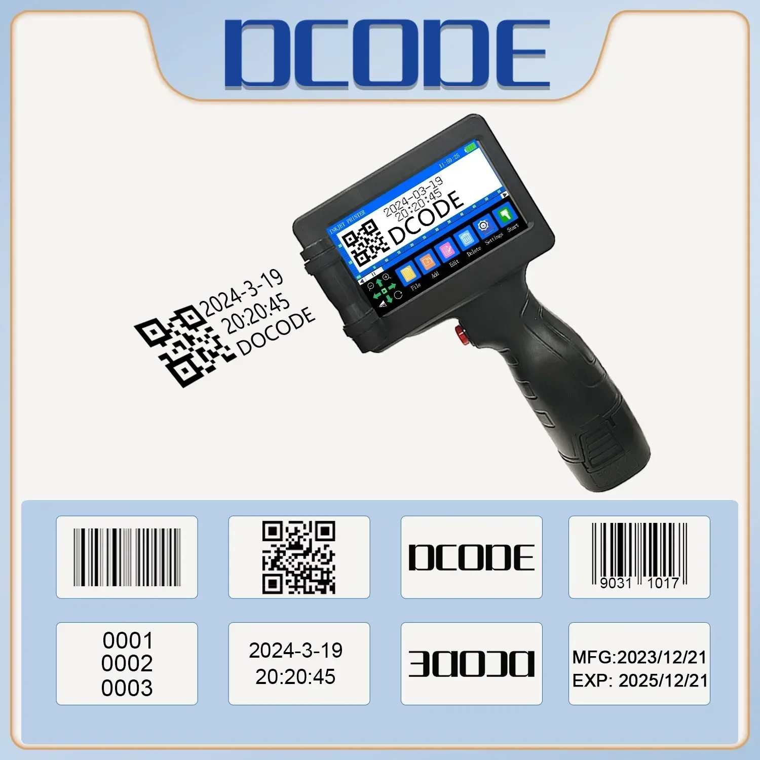 DCODE 1755PLUS 12.7MM Thermal Inkjet Printer Text QR Barcode Batch Number Logo Label Print Portable Printer with Fast-Drying Ink