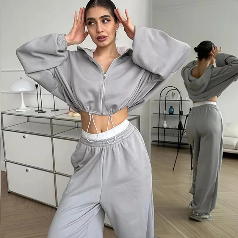 

Casual Two Piece Sets Women Autumn Winter Pant Set Tracksuit Jogger Y2k Sweatshirts Sports Elastic Waist Streetwear Pant Sets