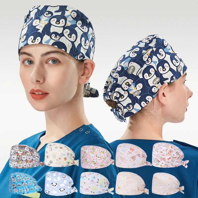 Gorro de algodón grueso japonés para enfermería, gorros para fregar, gorros absorbentes de humedad para Chef, veterinario, médico, pingüino, gorro de trabajo pediátrico, M565