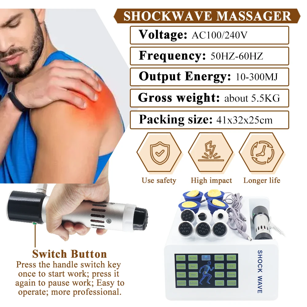300MJ Shockwave Physiotherapy Machine EMS Effective For ED Treatment Pain Relief Relaxation Shock Wave Massager Newest 2025