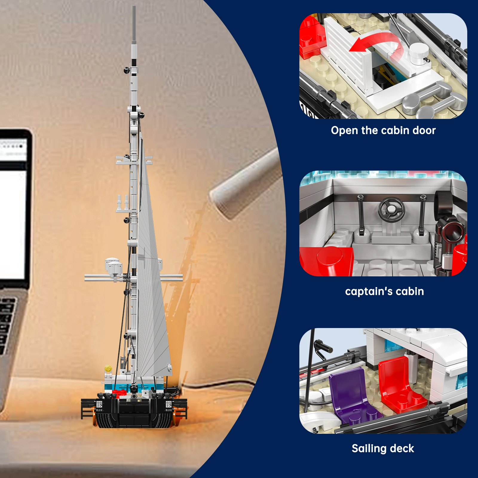 MOC 10194 نموذج سفينة شراعية ثنائية الصب 893 قطعة مجموعة مكعبات البناء الإبداعية هدية مثالية لعيد الميلاد/عيد الميلاد للأطفال والكبار #4