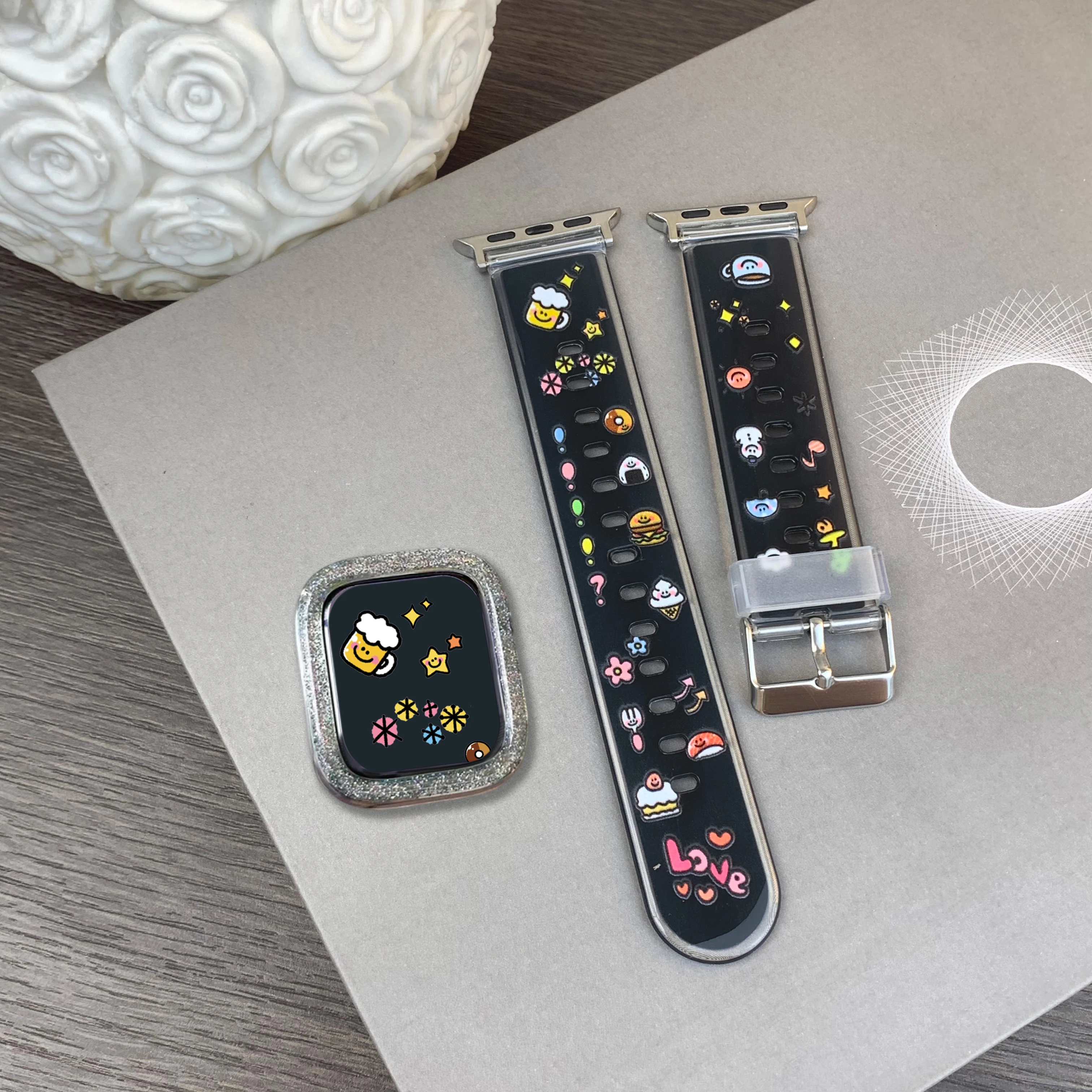 

Transparent Candy Print Series Strap for Apple Watch 10 9 8 7 Band Replaceable Bracelet for iWatch 46mm 42mm 41mm 40mm Watchband