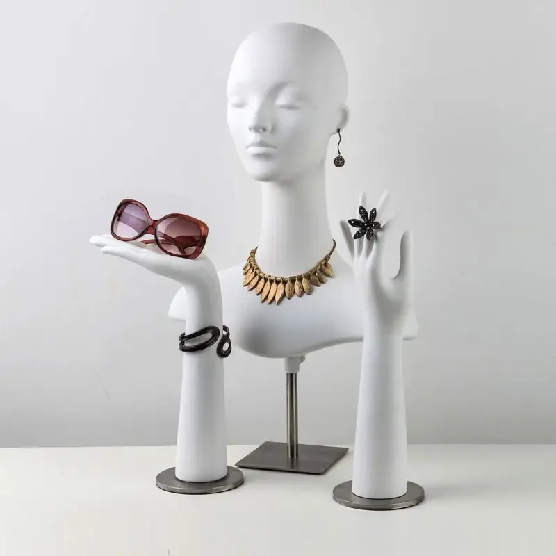 

PVC Female Mannequin Dummy Head with Shoulders Manikin Hands for Wigs Jewelry Necklace Hat Sunglass Display Manikin Torso