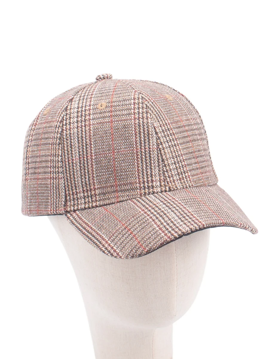 Women\'s Tweed Baseball Cap Plaid Grey Blue Ladies Caps Houndstooth Geometric Pattern Vintage Stylish