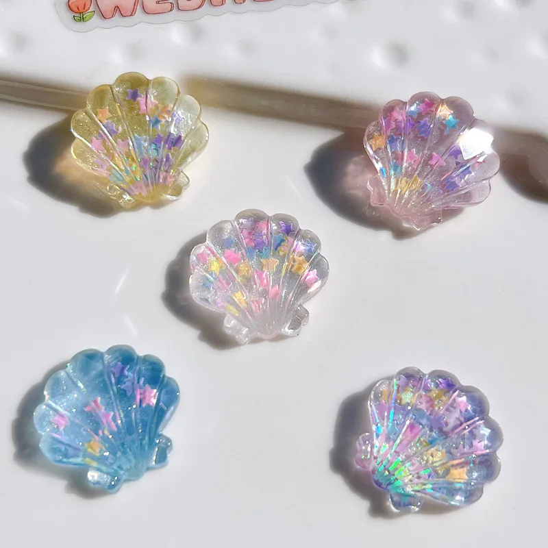 10Pcs Kawaii Transparent Sea Shell Resin DIY Shoes Hat Icebox Barrette Mobile Phone Case Scrapbook Cream Glue Flat Back Resin