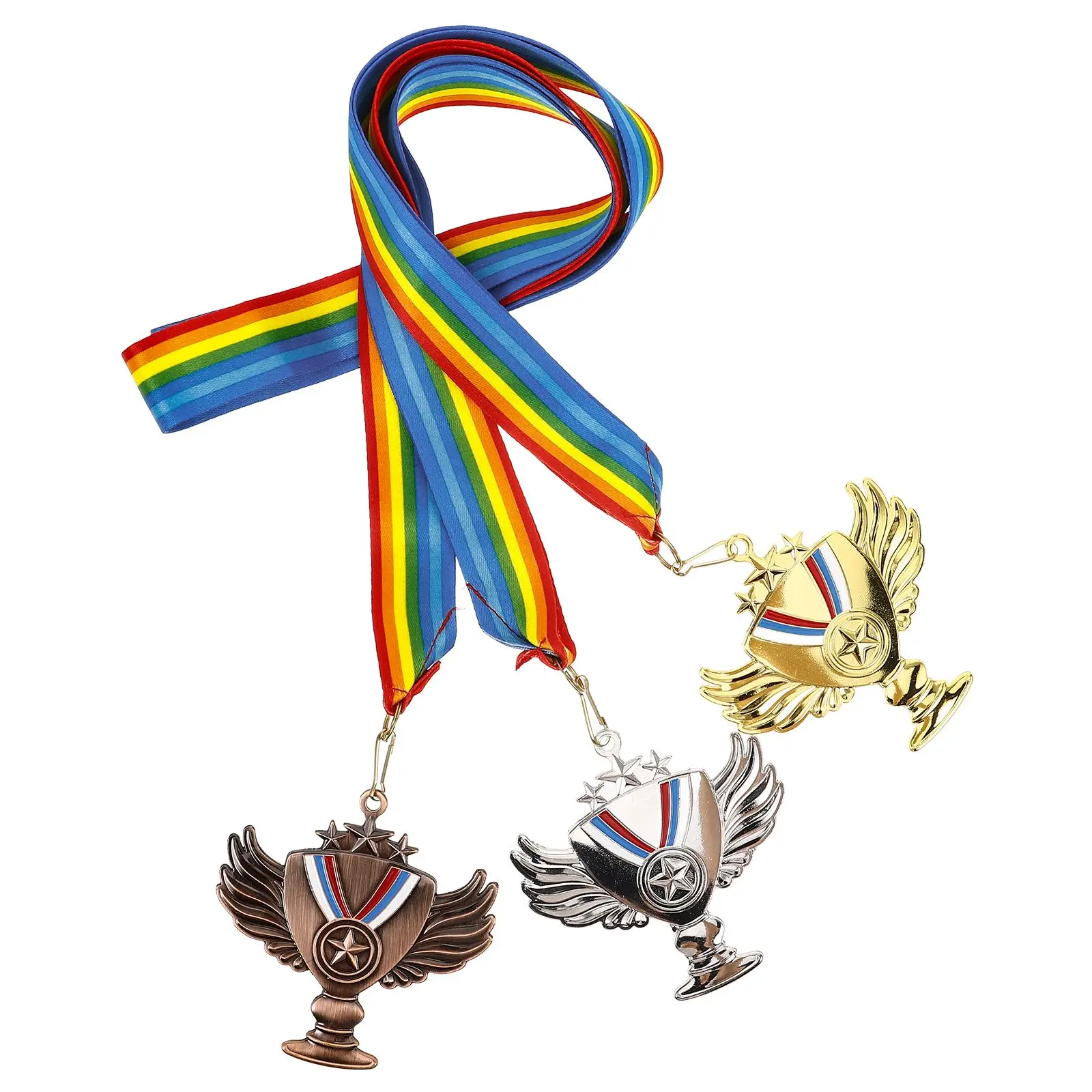 

3pcs Sports Award Trophies Athletics Metal Competition Hanging Medals for Awards Party Prop Souvenir Gift Gold Silver
