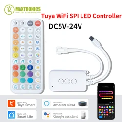 Controlador LED DC5V-24V Tuya WiFi SPI con IR44 teclas, control remoto Bluetooth para música, para WS2811 WS2812 FCOB RGB IC, tira de luz