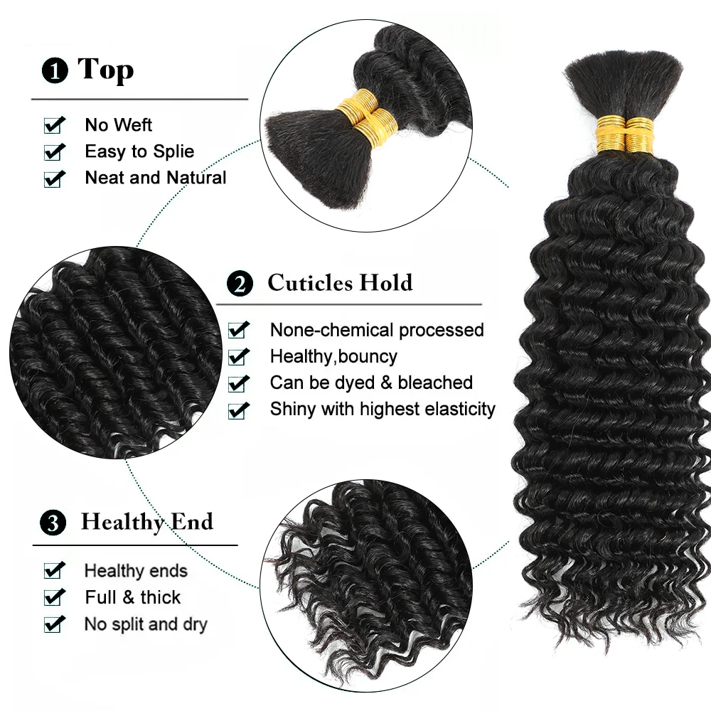 Extensions de cheveux humains bouclés Deep Wave pour tressage, tresses Boho, sans trame, en vrac, 100g