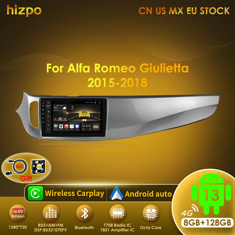 Hizpo 2din Android 13 Car Radio For Alfa Romeo Giulietta 2015 - 2018 Intelligent System Multimedia Player GPS Navigation Carplay