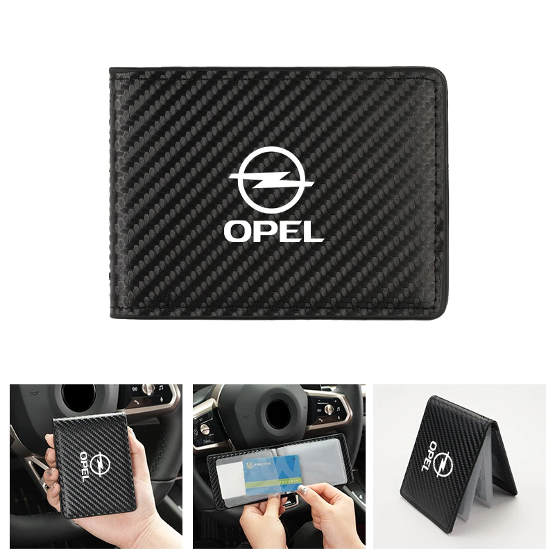 Carbon Fibre ID Bag Leather Car Logo Bank Card Holder For Opel Meriva Mokka Grandland Antara Ampera Vivaro Corsa Astra Insignia