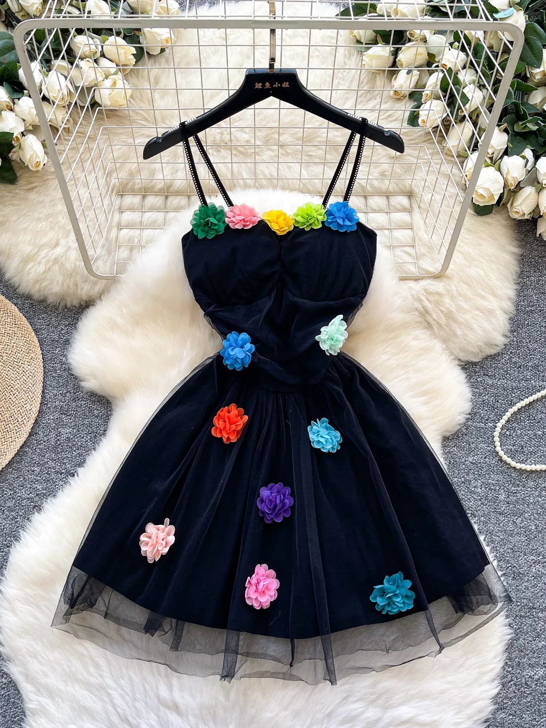 

Женское черное готическое эмо-платье мини А-силуэта с открытыми плечами, винтажное, без рукавов, с 3D цветочным узором, для вечеринок, цельное, летнее