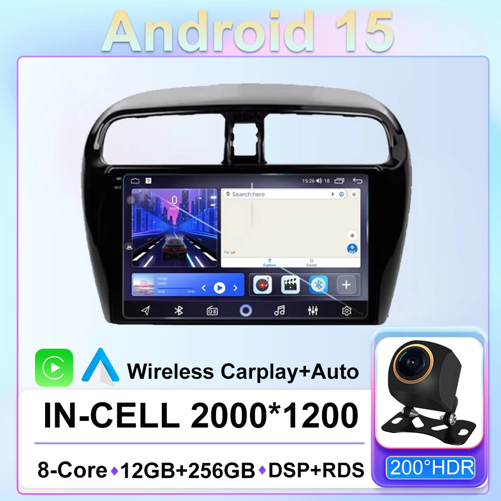 

Android 15 For Mitsubishi Mirage 6 Attrage 2012 - 2018 Car Radio Multimedia Video Navigation Player Carplay GPS Wireless WIFI
