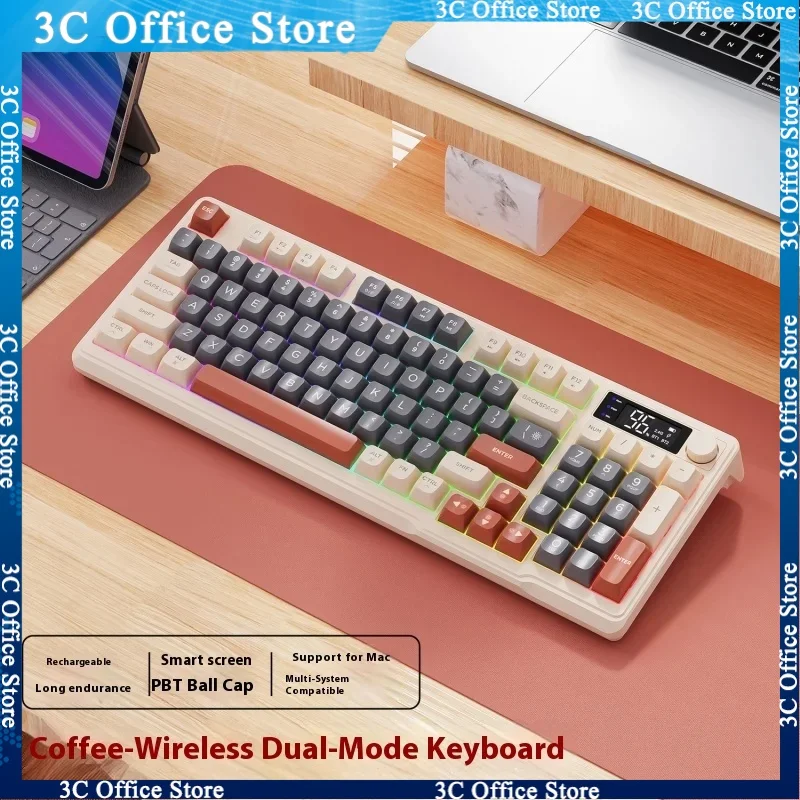 

Free Wolf M96 Wireless Bluetooth Dual-Mode Mechanical Feel Keyboard Pbt Ball Hat With Display Game Office Waterproof Keyboard