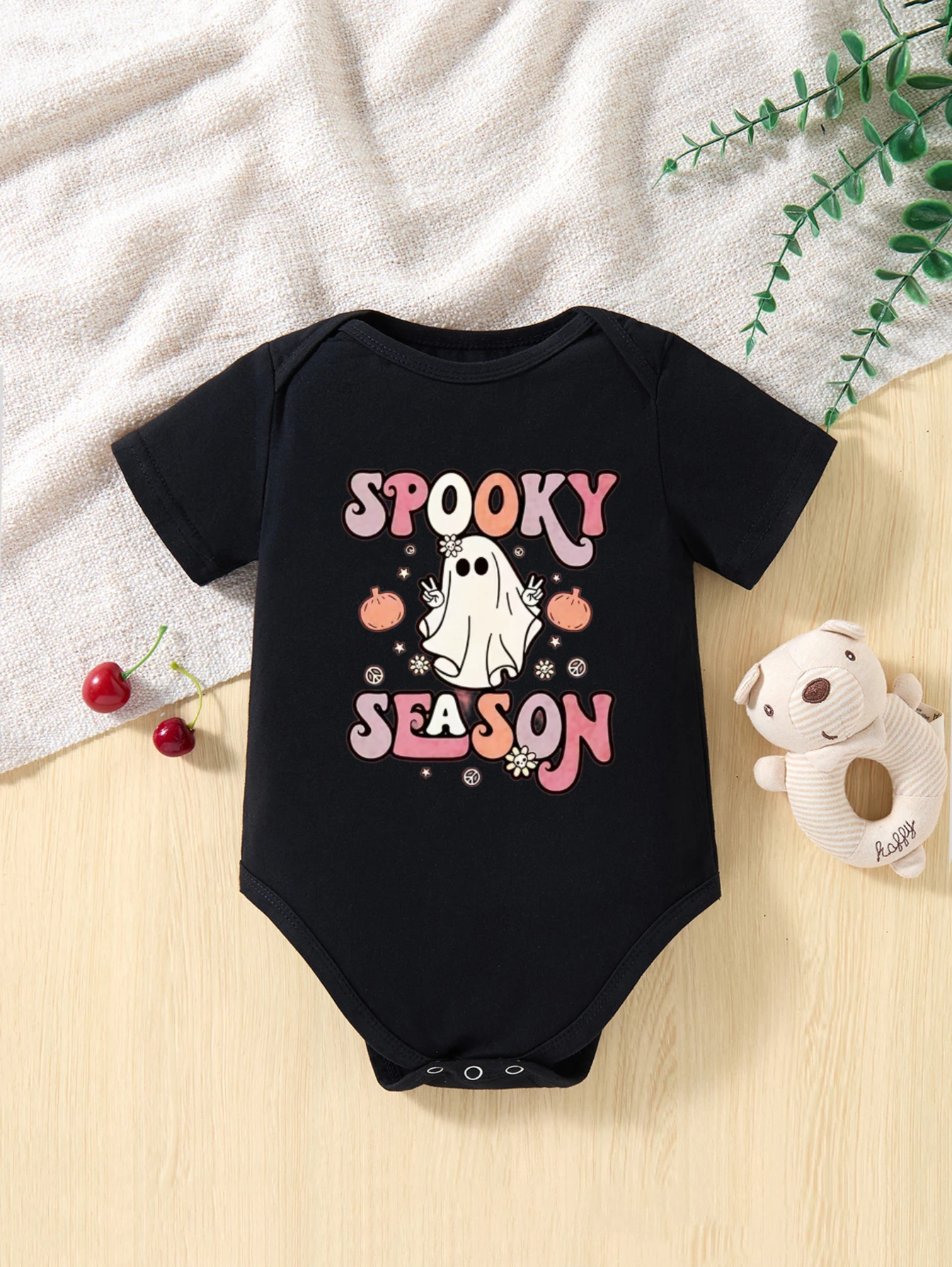

Children's Bodysuit Round Neck SPOOKY SEASON Ghost Pumpkin Graphic Unisex For Boys Girls Halloween Costume