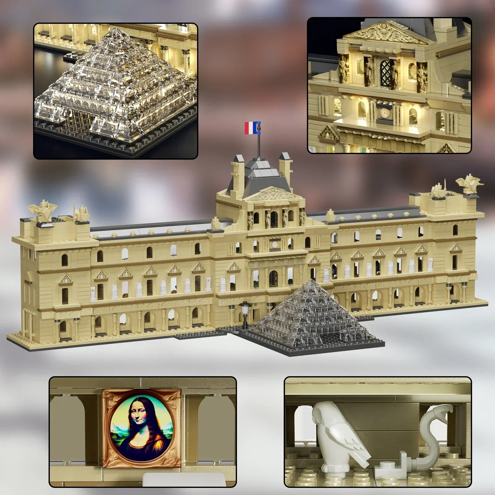 BZB-França Museu do Louvre Modelo Kit, Blocos de Construção, Tijolos, Famosa Arquitetura, Famosa Arquitetura, Brinquedos, Presente para Crianças, Moc, 1353Pcs