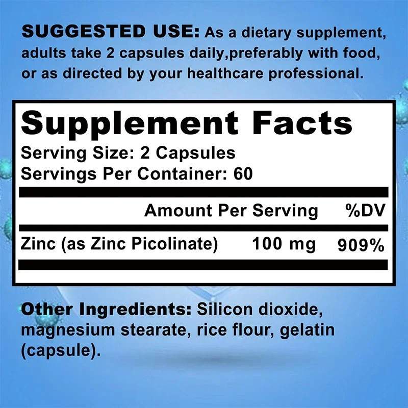Zinc Picolinate - Antioxidant Protection, Promotes Skin Health, Boosts Immune System, Increases Energy Levels, Non-GMO