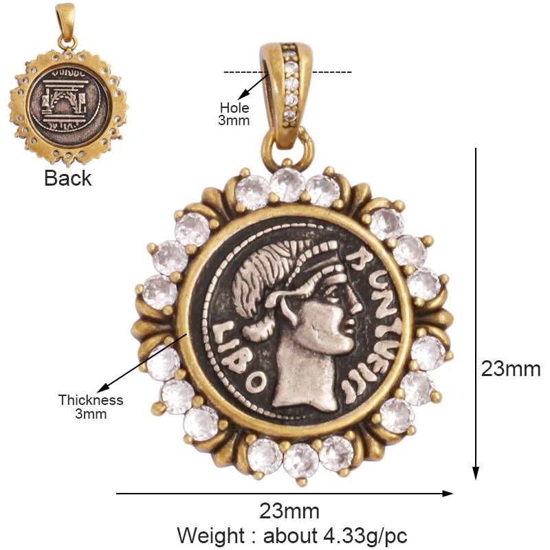 Antique Gold Bronze Beauty Portrait Knight Angel Goddess Coin Medallion Charm Pendant,Necklace Jewelry Accessories Supplies M64