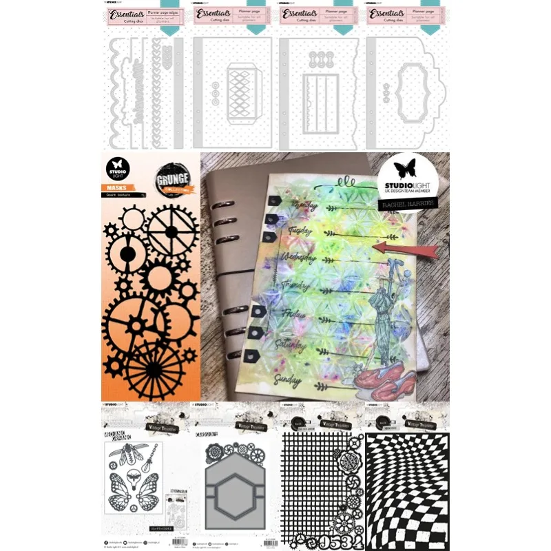 

Planner Stansmal Borders Page Rectangle Gears Texture Card Shape Butterfly Grid Gears Metal Cutting Dies Stencil Card 2024 New