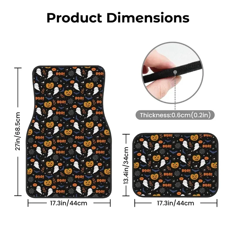 Halloween Pumpkin Ghost Cats Car Floor Mats of 4 Pieces Crystal Velvet Carpets Rugs Universal Car Front Rear Carpets Foot Mats 4